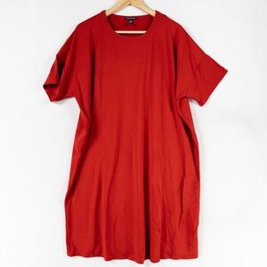 Eileen Fisher Dress Size Small Red Lyocell Stretch Tunic Boxy Lagenlook Casual